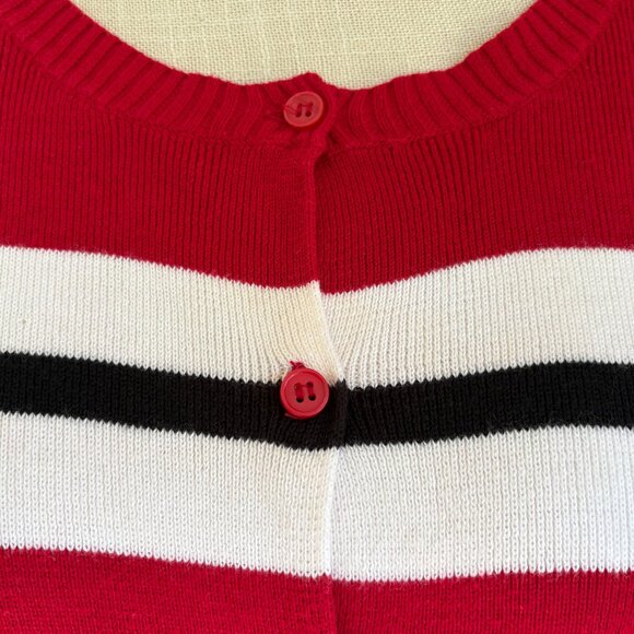 Good Clothes Red Black White Cotton Striped 3/4 Sleeve Cardigan L - Picture 3 of 7